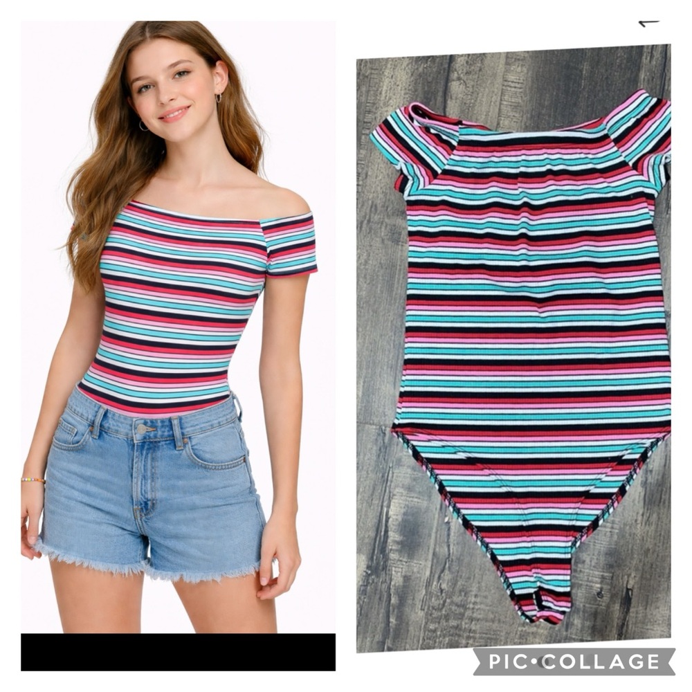 Striped short sleeve bodysuit